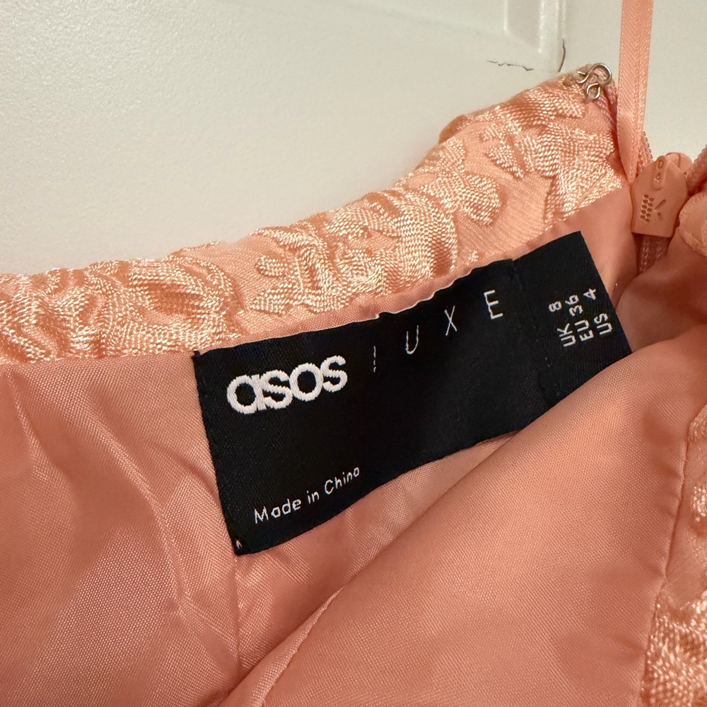 ASOS Lux Peach Textured One-Shoulder Ruffle Dress - Picture 2 of 2